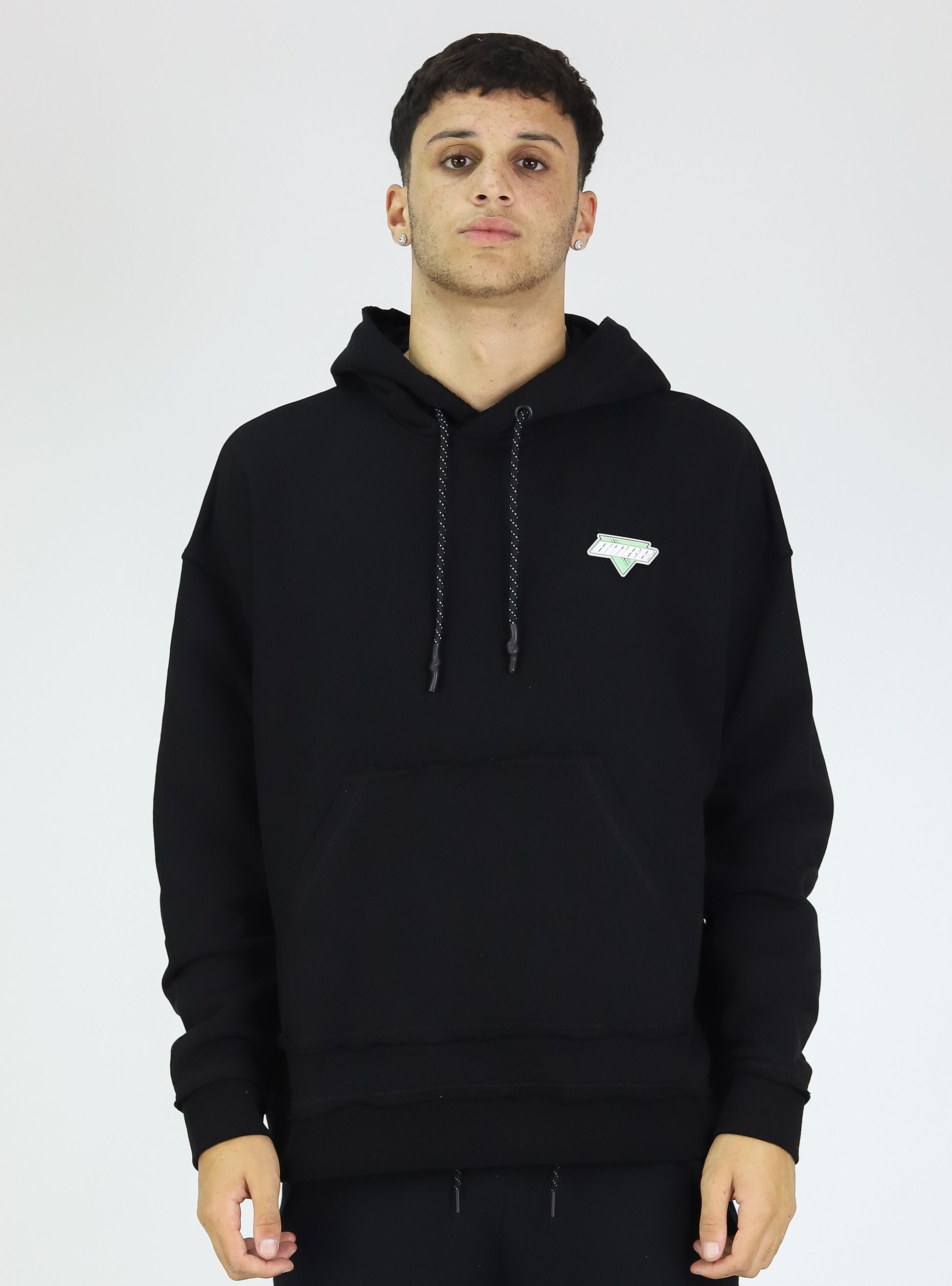 Distorted Circle Print Layered Hoodie Black Couture