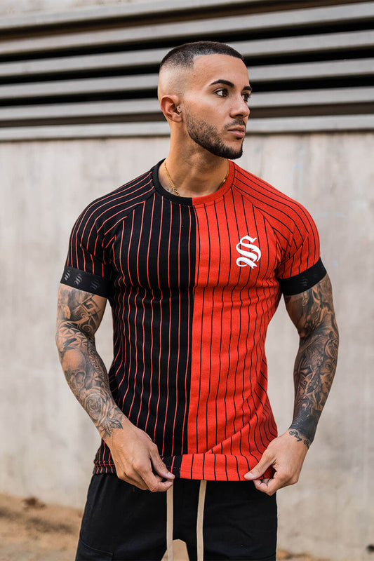 T-SHIRT PINSTRIPE SPLIT RED/BLACK Sinners